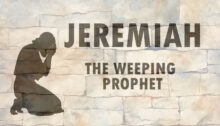 Silhouette of man on his knees; titled "Jermeiah the Weeping Prophet"